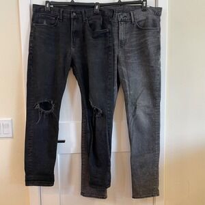 BOGO H&M 36 Jeans Denim Men Black Gray Distressed Slim Tapered Dark Wash Stretch
